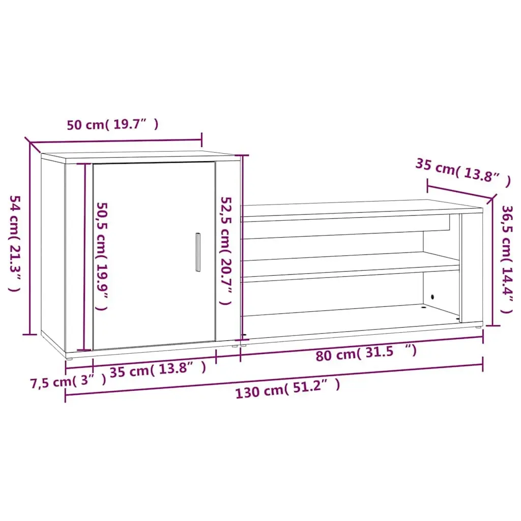 Shoe Cabinet for Entryway 130W x 35D x 54H cm Brown Engineered Wood 2 Compartments Storage Organiser