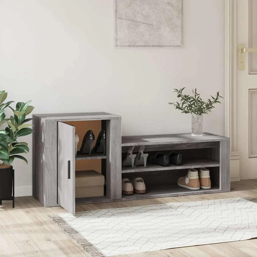Shoe Cabinet Grey Engineered Wood 2 Compartments Storage Organiser Hall