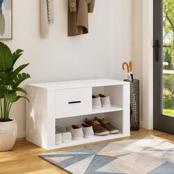 80x35x45 cm White Engineered Wood Shoe Cabinet with Drawer