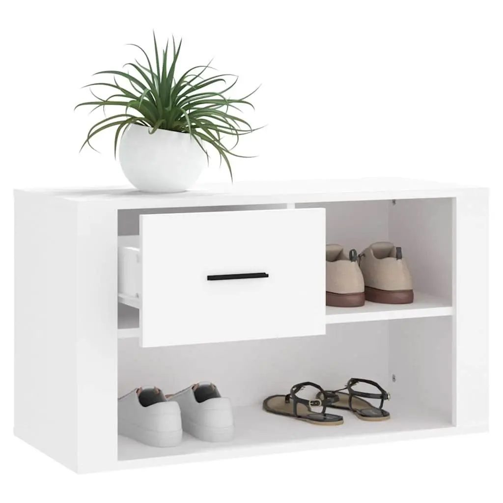 80x35x45 cm White Engineered Wood Shoe Cabinet with Drawer