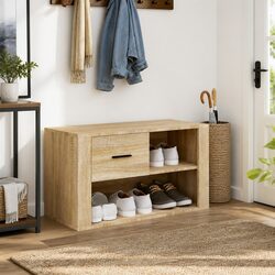 Shoe Cabinet: Beige Engineered Wood, 80x35x45 cm, 2 Compartments