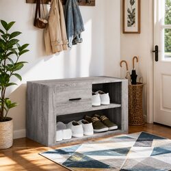 Shoe Storage Cabinet: Grey Engineered Wood, 80x35x45cm