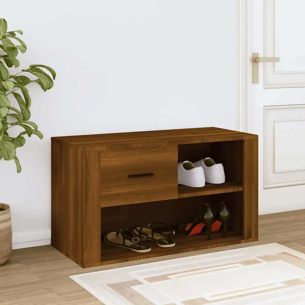 Shoe Cabinet Brown Oak 80x35x45 cm Storage Organiser 2 Compartments Drawer