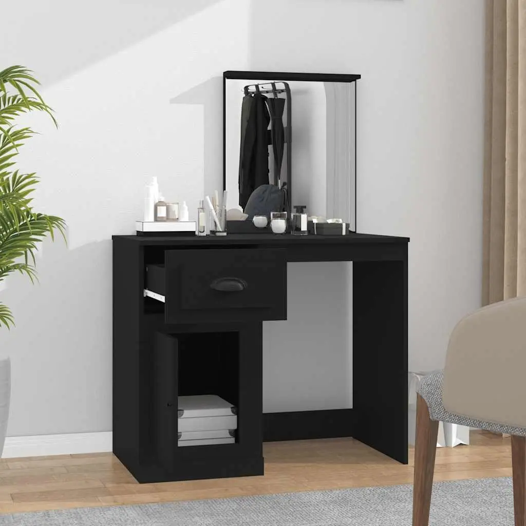Dressing Table with Mirror for Bedroom Black Engineered Wood 90 x 50 x 132.5 cm