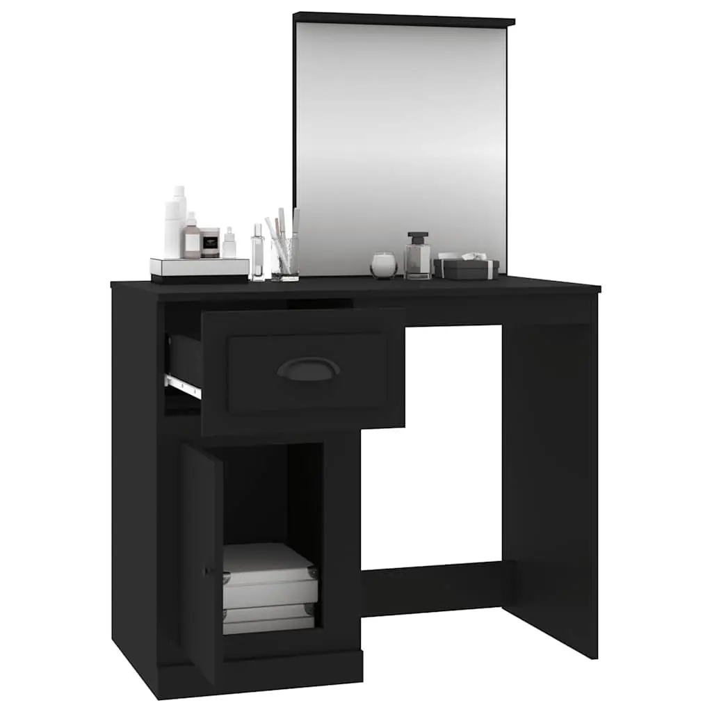Dressing Table with Mirror for Bedroom Black Engineered Wood 90 x 50 x 132.5 cm