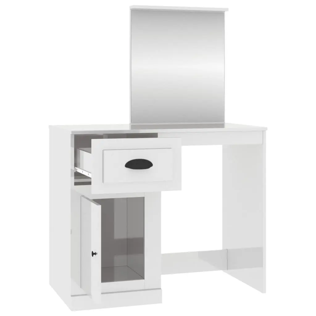 Dressing Table for Bedroom with Mirror White High Gloss 90W x 50D x 132.5H cm
