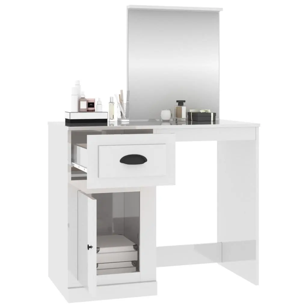 Dressing Table for Bedroom with Mirror White High Gloss 90W x 50D x 132.5H cm