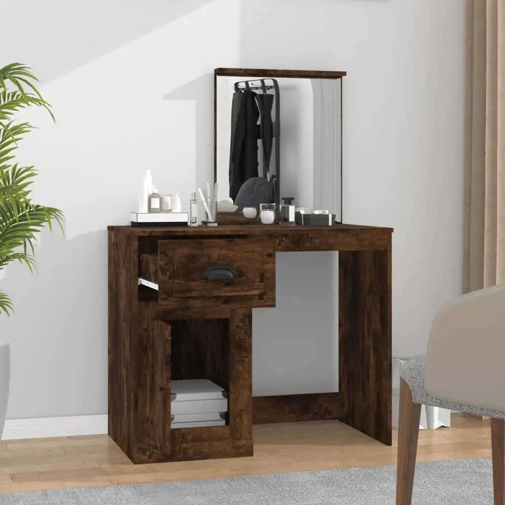 Brown Engineered Wood Dressing Table with Mirror
