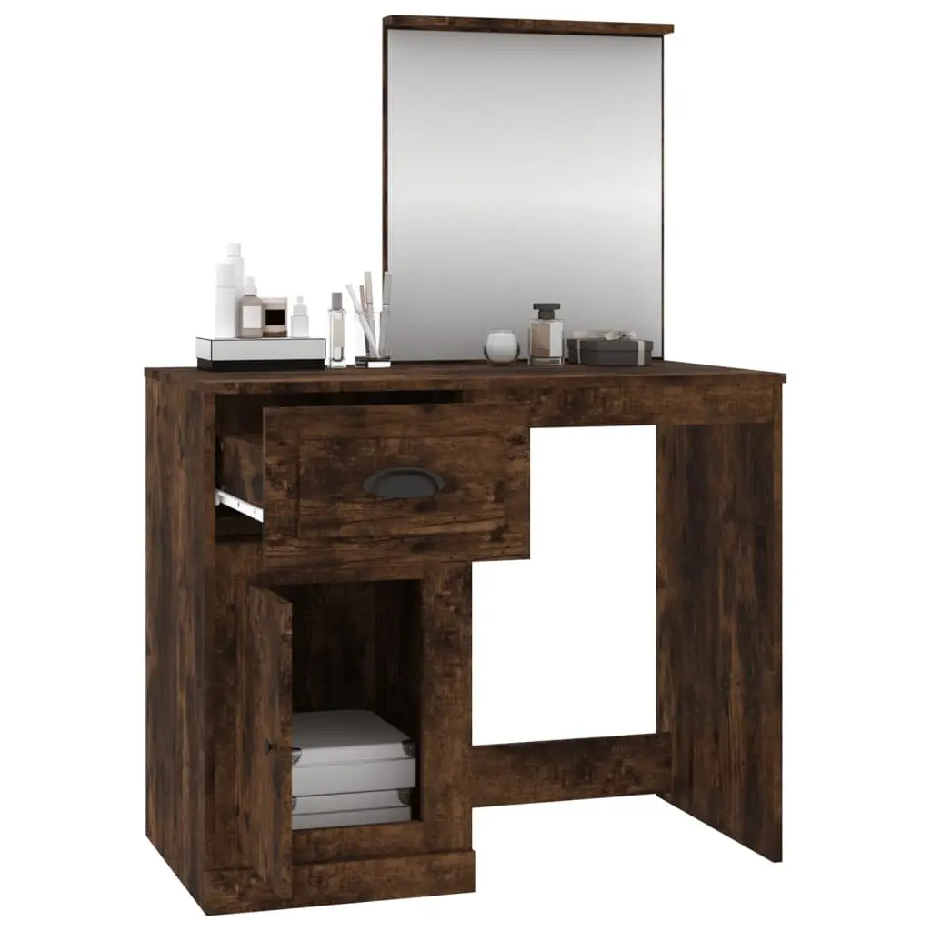 Brown Engineered Wood Dressing Table with Mirror