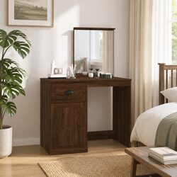 Dressing Table with Mirror: 90L x 50W x 132.5H cm, Engineered Wood