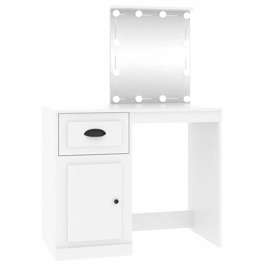 Dressing Table with LED Mirror White Bedroom Vanity Makeup Desk Storage Unit