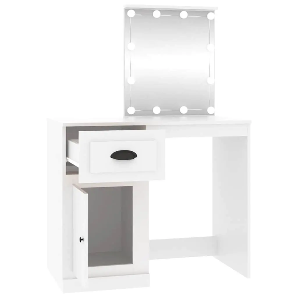 Dressing Table with LED Mirror White Bedroom Vanity Makeup Desk Storage Unit