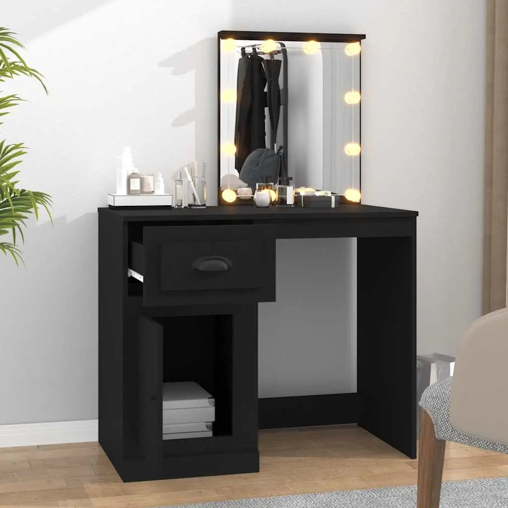 Dressing Table with LED Mirror Black Bedroom Vanity Makeup Desk Storage Unit