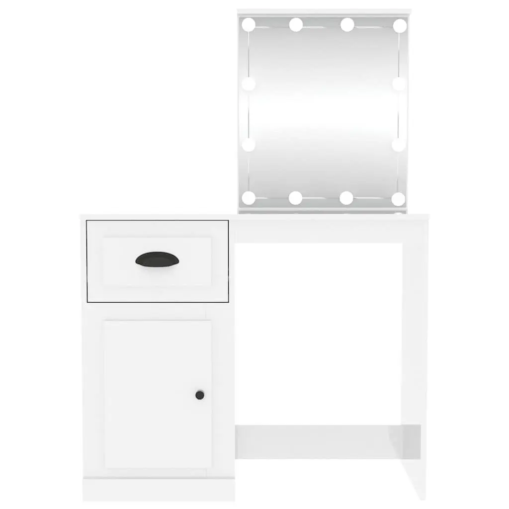 Dressing Table for Bedroom with LED Mirror White High Gloss 90W x 50D x 132.5H cm