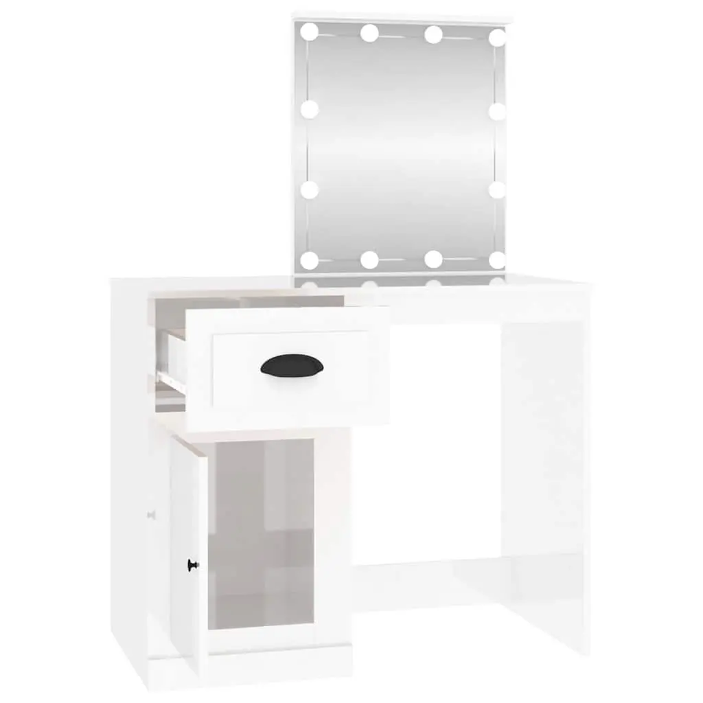 Dressing Table for Bedroom with LED Mirror White High Gloss 90W x 50D x 132.5H cm
