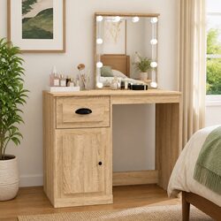 Dressing Table with LED Mirror and Ample Storage - 90x50x132.5cm