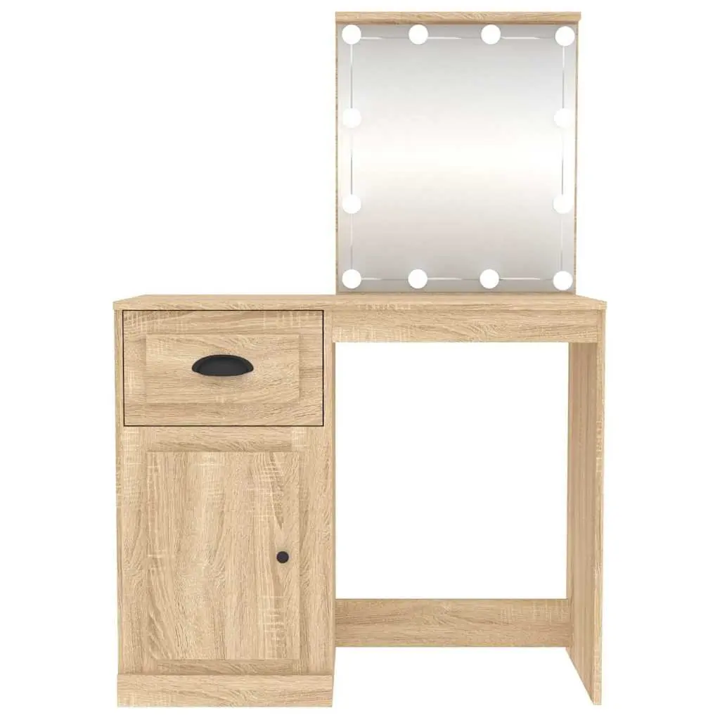 Dressing Table LED Mirror Vanity Brown Bedroom Makeup Desk Storage 90x50x132.5cm