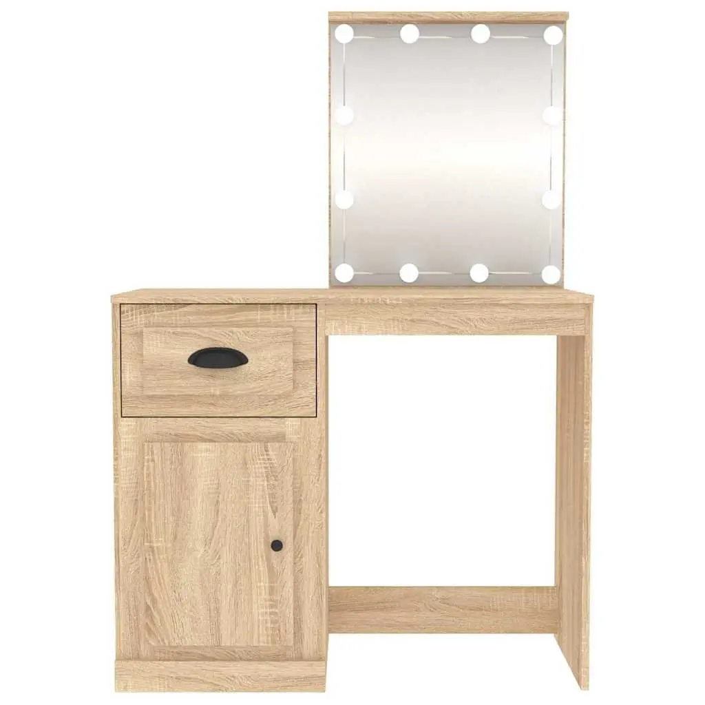 Dressing Table LED Mirror Vanity Brown Bedroom Makeup Desk Storage 90x50x132.5cm