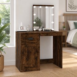 Dressing Table with LED Mirror Smoked Oak Bedroom Vanity Storage Makeup Desk