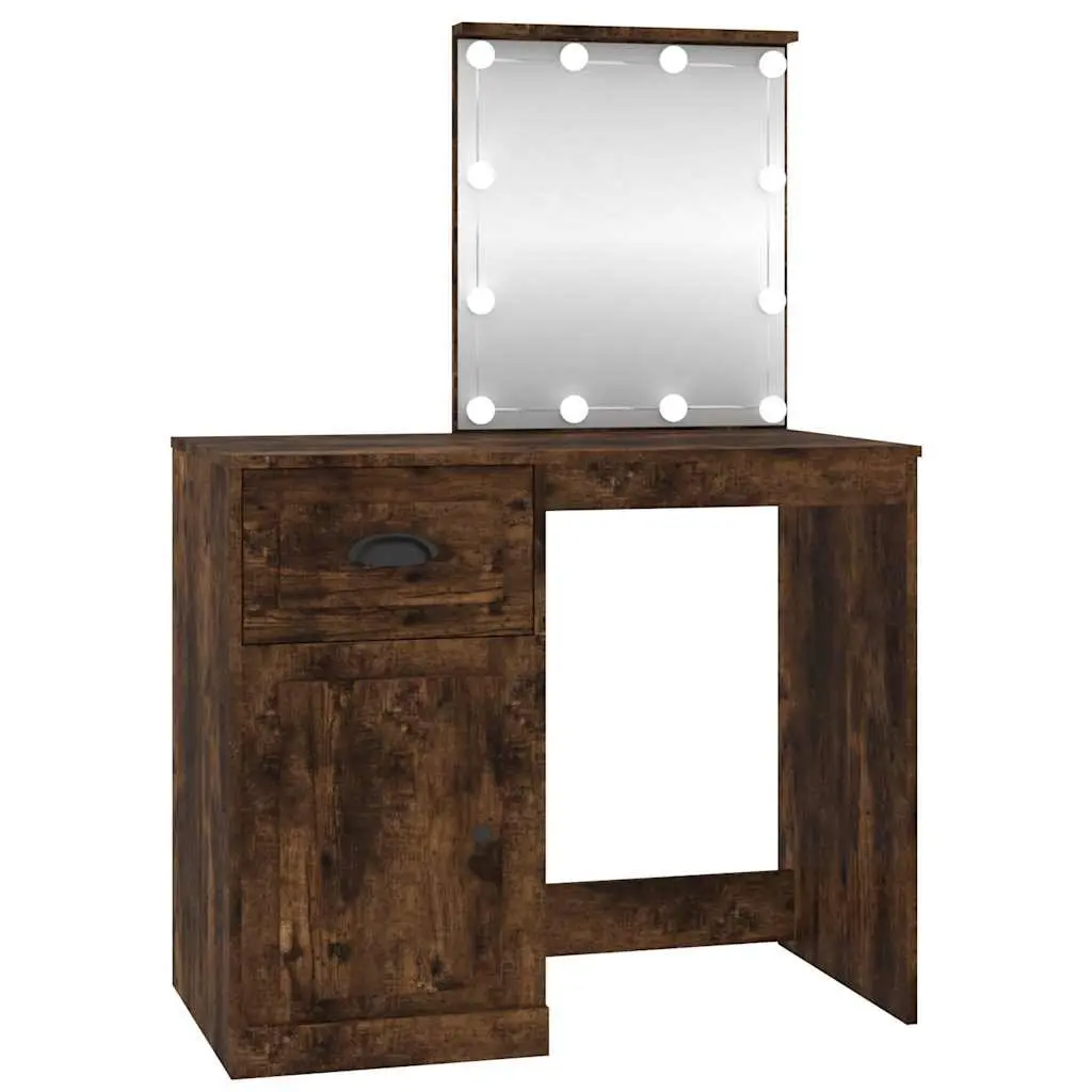 Dressing Table for Bedroom 90 x 50 x 132.5 cm with LED Mirror Smoked Oak Storage Makeup Desk