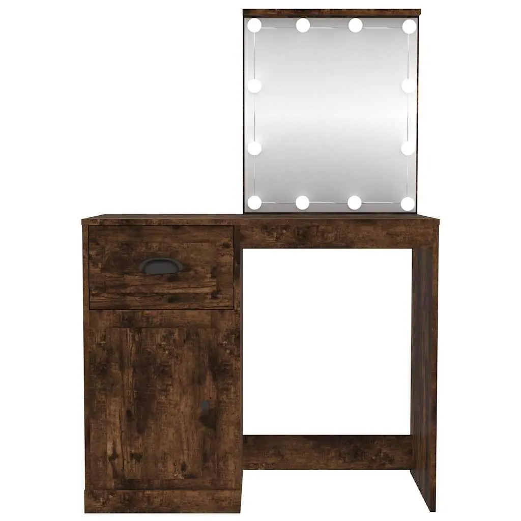 Dressing Table for Bedroom 90 x 50 x 132.5 cm with LED Mirror Smoked Oak Storage Makeup Desk
