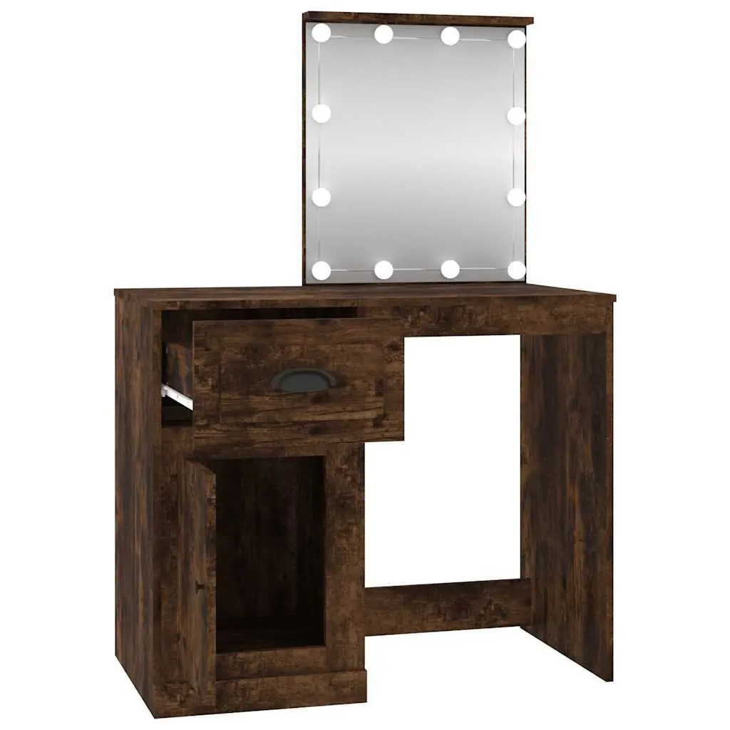 Dressing Table for Bedroom 90 x 50 x 132.5 cm with LED Mirror Smoked Oak Storage Makeup Desk