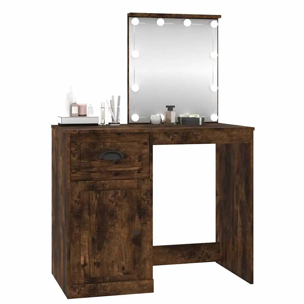 Dressing Table for Bedroom 90 x 50 x 132.5 cm with LED Mirror Smoked Oak Storage Makeup Desk