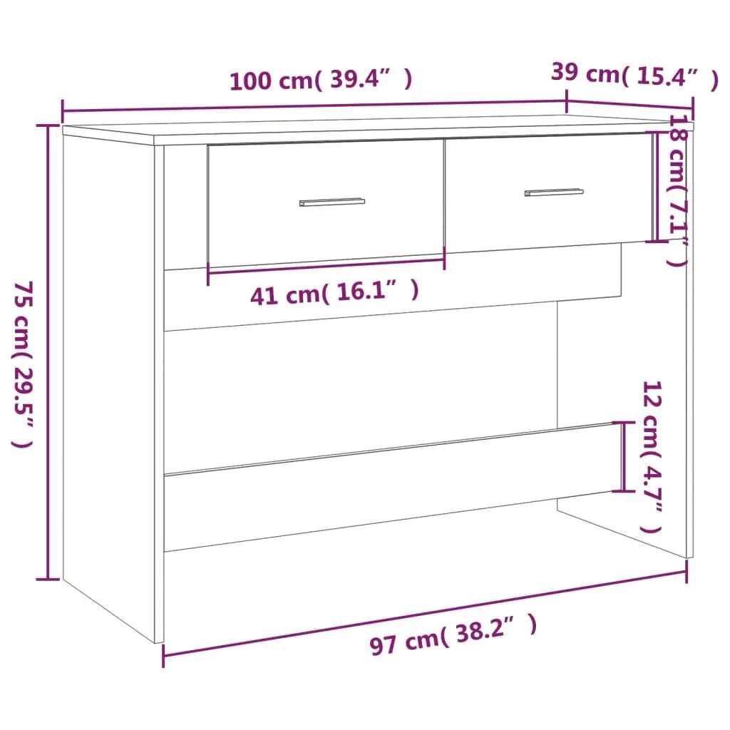 Console Table White 100x39x75 cm Engineered Wood Entryway Hallway Storage