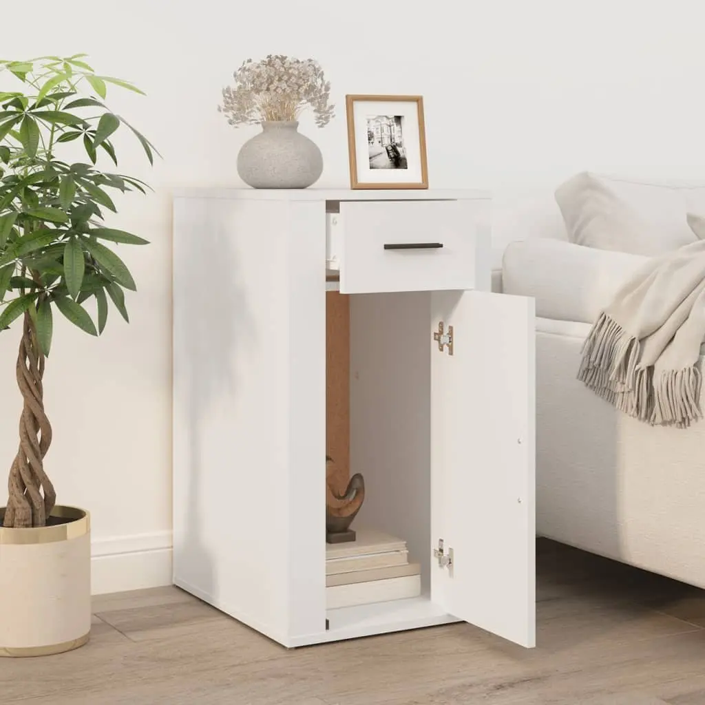Desk Cabinet for Workspace Storage White Engineered Wood 40W x 49D x 75H cm