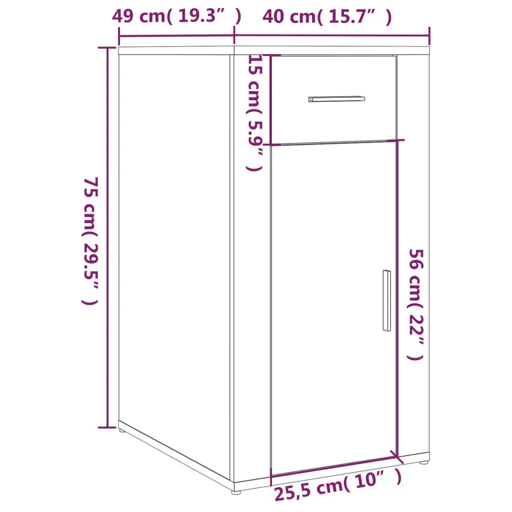 Desk Cabinet for Workspace Storage White Engineered Wood 40W x 49D x 75H cm
