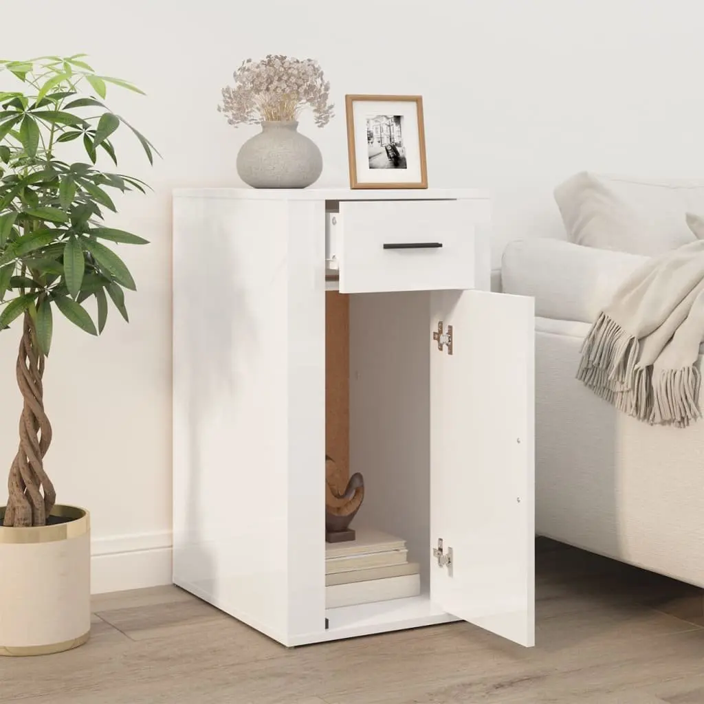 Desk Cabinet High Gloss White Office Storage Unit 1 Drawer 1 Door 40x49x75cm