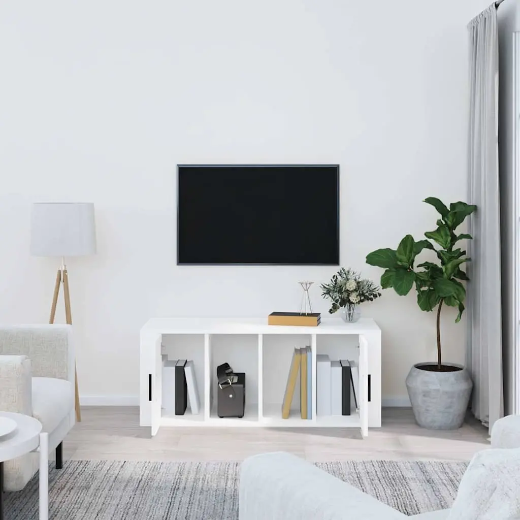 TV Cabinet White 100x35x40 cm Engineered Wood Media Storage Unit with Doors