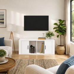 TV Cabinet High Gloss White Media Storage Unit 4 Compartments Engineered Wood