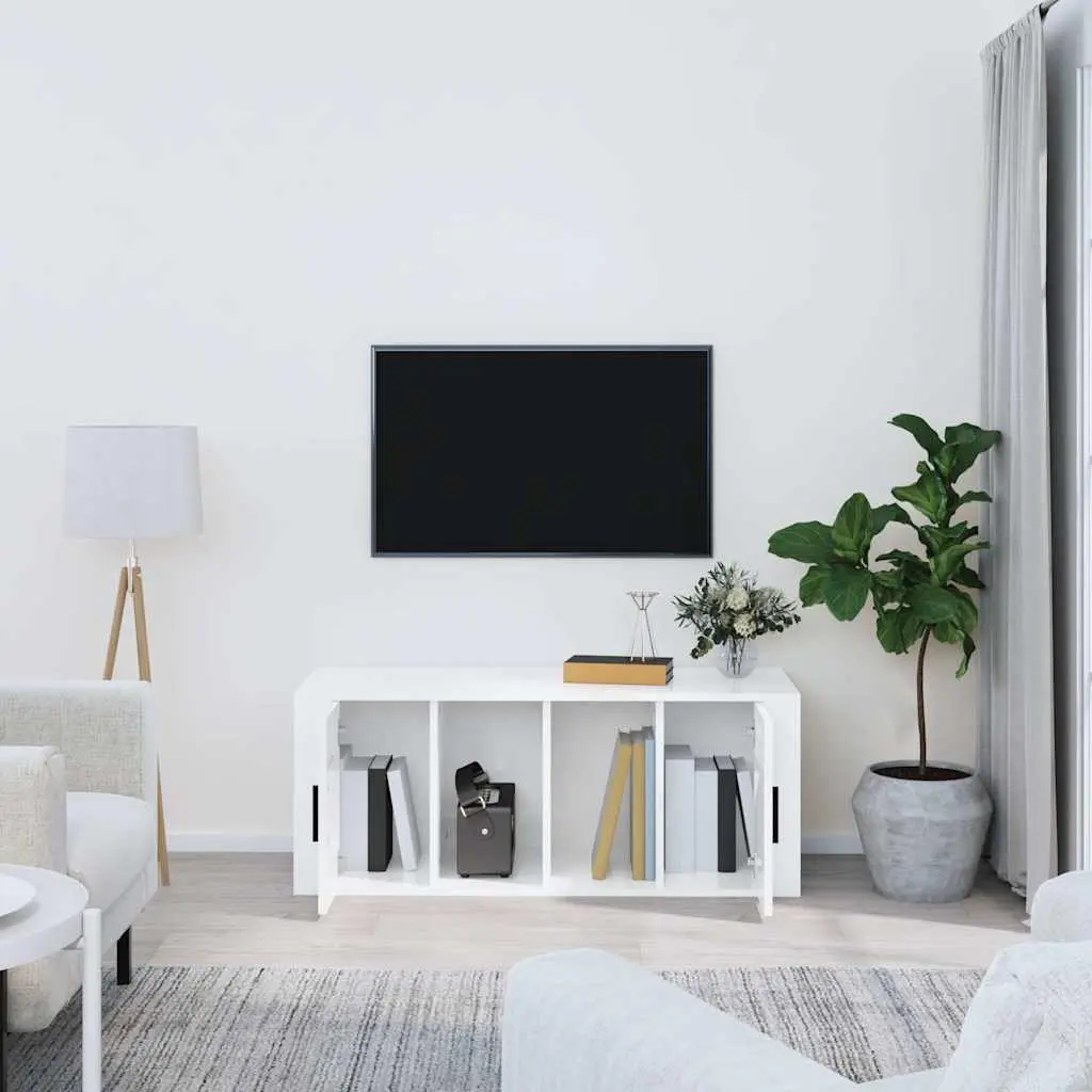 TV Cabinet for Living Room High Gloss White Engineered Wood 100 x 35 x 40 cm