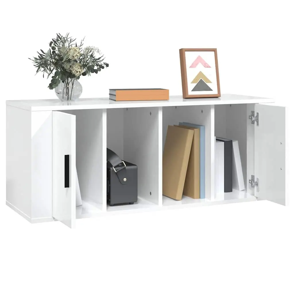 TV Cabinet for Living Room High Gloss White Engineered Wood 100 x 35 x 40 cm