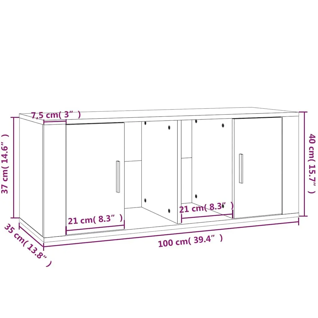 TV Cabinet for Living Room High Gloss White Engineered Wood 100 x 35 x 40 cm
