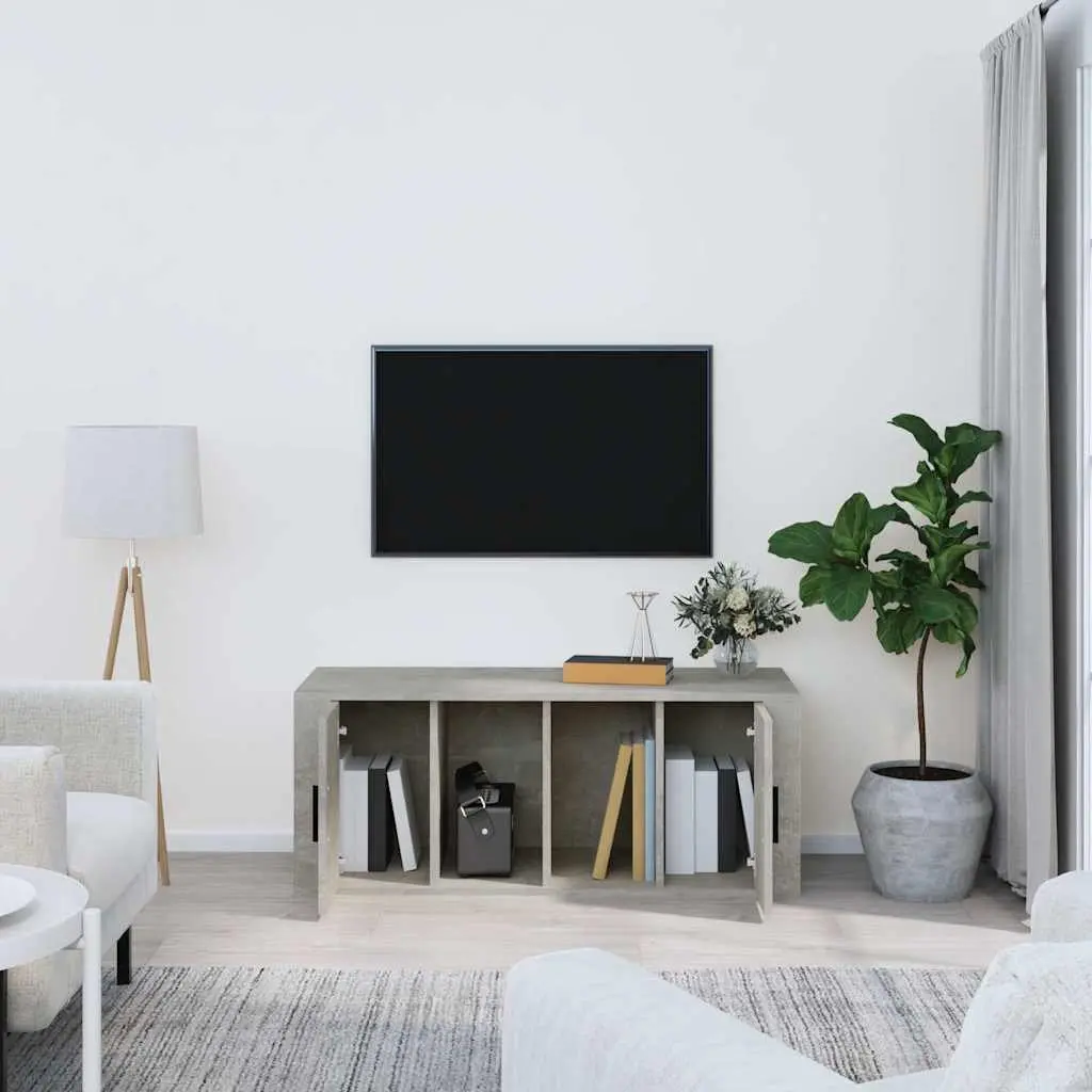 TV Cabinet Grey Engineered Wood Media Unit Storage Compartments 100x35x40cm