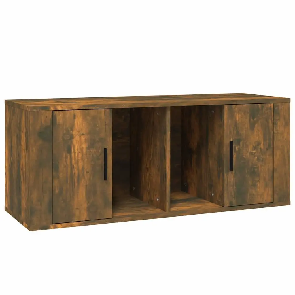 TV Cabinet Living Room Brown Engineered Wood Media Storage Unit with 4 Compartments and Door