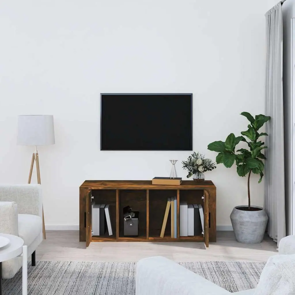 TV Cabinet Living Room Brown Engineered Wood Media Storage Unit with 4 Compartments and Door