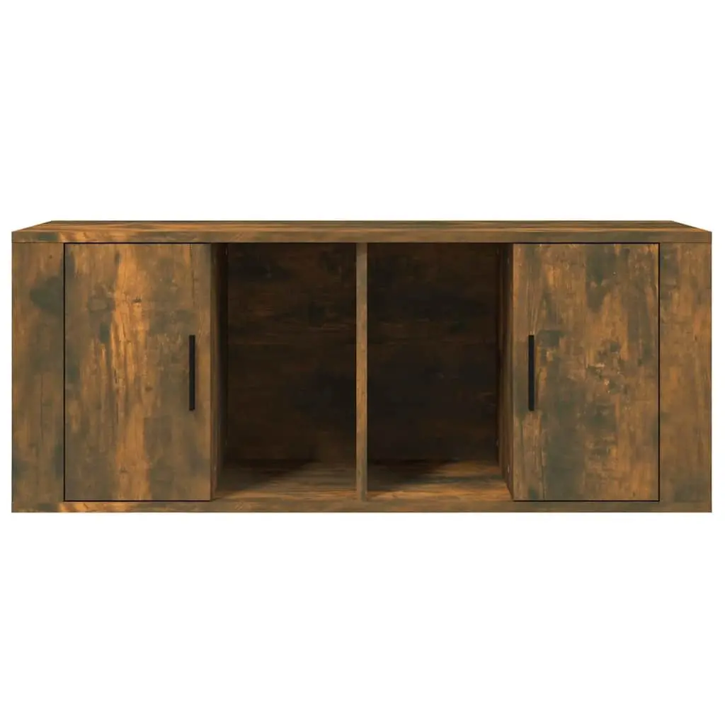 TV Cabinet Living Room Brown Engineered Wood Media Storage Unit with 4 Compartments and Door