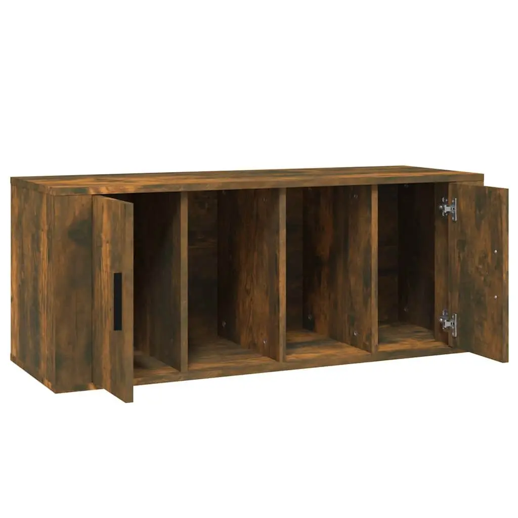 TV Cabinet Living Room Brown Engineered Wood Media Storage Unit with 4 Compartments and Door
