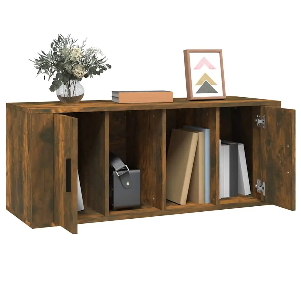 TV Cabinet Living Room Brown Engineered Wood Media Storage Unit with 4 Compartments and Door
