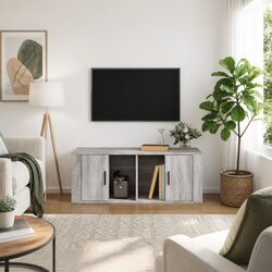 Grey TV Cabinet - 100 cm Wide Engineered Wood Storage Unit