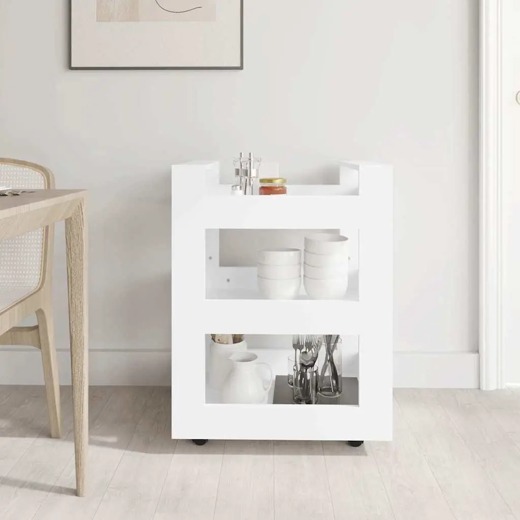 Kitchen Trolley White 3-Shelf Storage Cart 60x45x80 cm for Kitchen