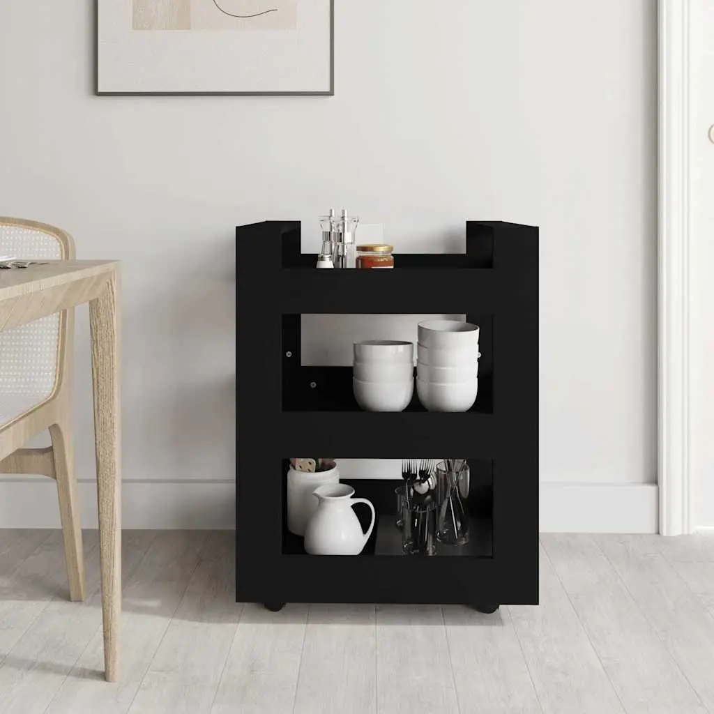 Kitchen Trolley for Kitchen 60x45x80 cm 3 Shelf Storage Cart with Wheels Black