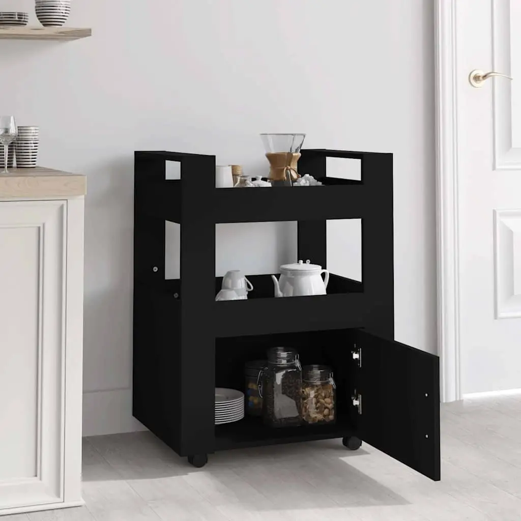 Kitchen Trolley Black Rolling Storage Cart with Shelves Compartment 60x45x80cm