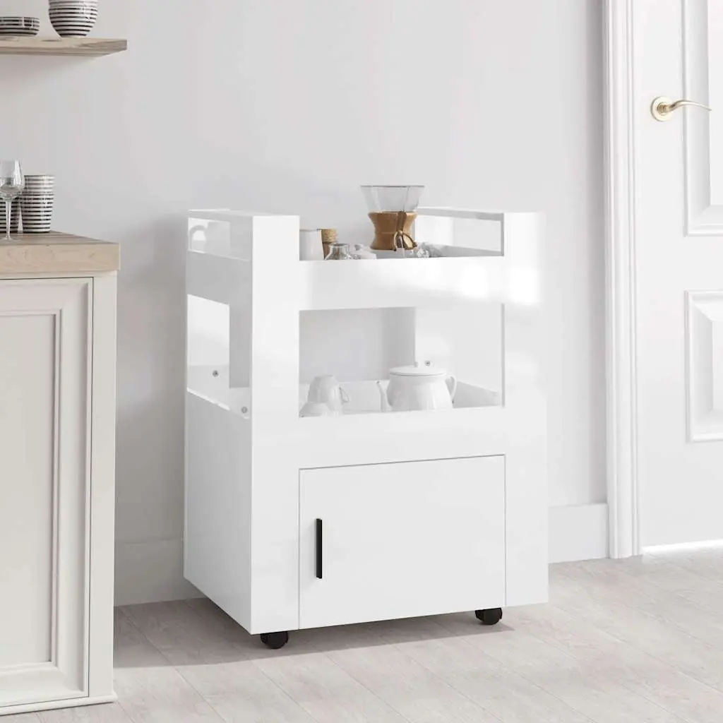 Kitchen Trolley Storage Cart White 60x45x80cm 2 Shelves Engineered Wood