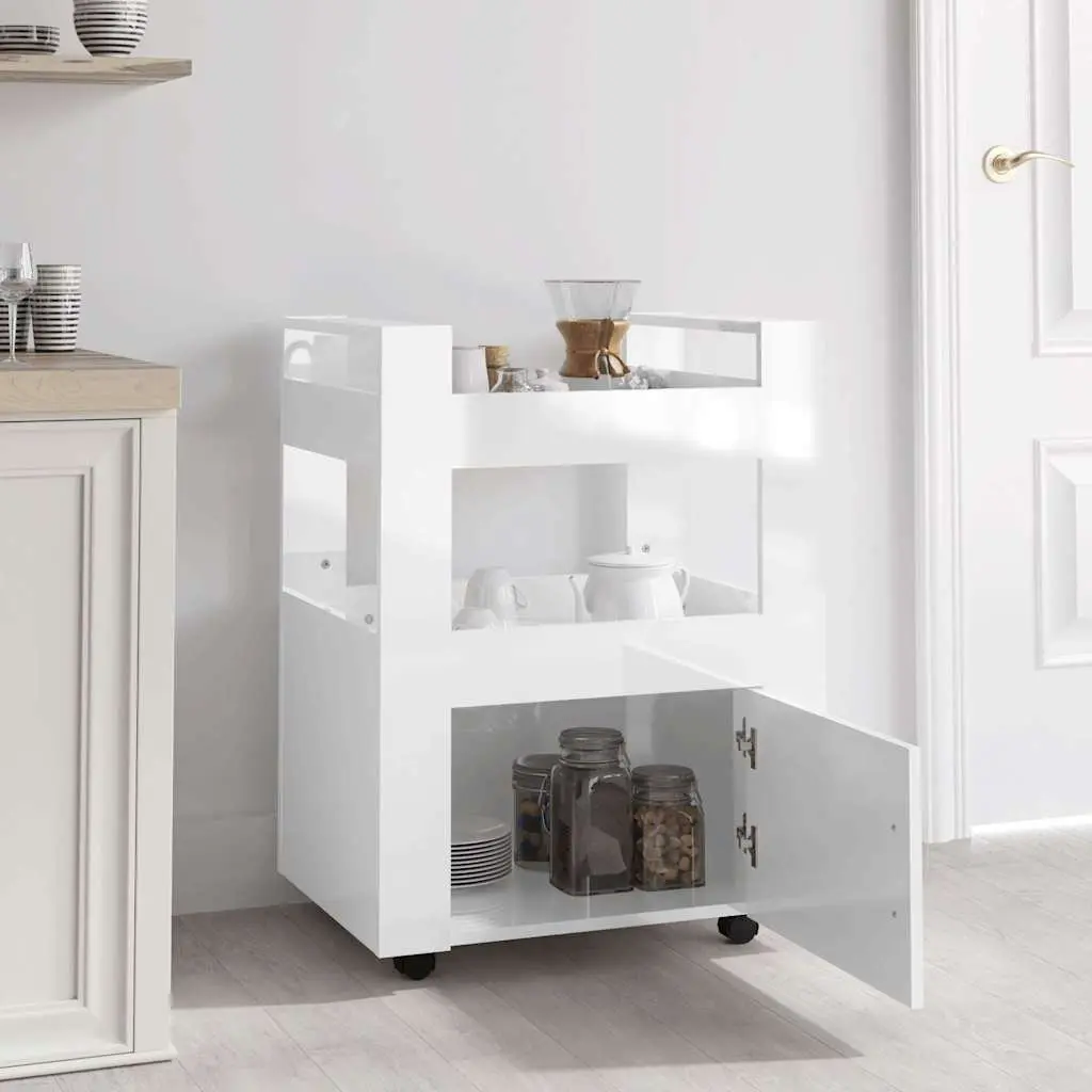 Kitchen Trolley Storage Cart White 60x45x80cm 2 Shelves Engineered Wood