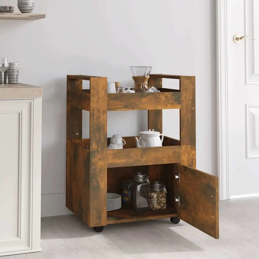 Kitchen Trolley with 2 Shelves Brown Engineered Wood Storage Cart Mobile