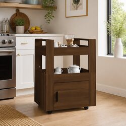 Kitchen Trolley Brown 60x45x80cm Storage Organizer 2 Shelves 1 Compartment
